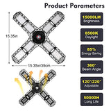 2 Pack LED Garage Light,Super Bright Screw in E26/E27 Ceiling Shop Work Lamp, 150W 15000 Lumen Deformable Basement Bulb Fixture with 8 Adjustable PINSAI
