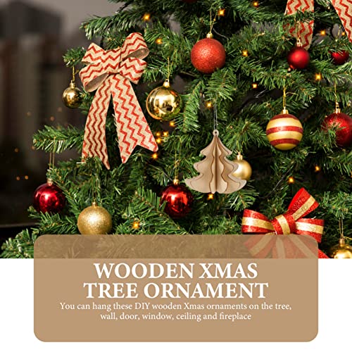ABOOFAN 6 Pcs Christmas Wooden Ornaments 3D Xmas Tree Shaped Unfinished Wood Cutouts Christmas Tree Hanging Decor for Xmas Tree Holiday Wedding Party ABOOFAN