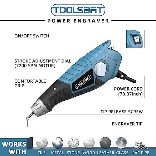 TOOLSBAT Engraver 15W Engraving Tool - Metal Engraver with 4 Tungsten Carbide Steel Bits & 2 Stencils 5 Speed Etching Tool Perfect for DIY - WoodArtSupply