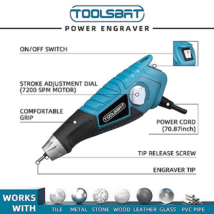 TOOLSBAT Engraver 15W Engraving Tool - Metal Engraver with 4 Tungsten Carbide Steel Bits & 2 Stencils 5 Speed Etching Tool Perfect for DIY - WoodArtSupply