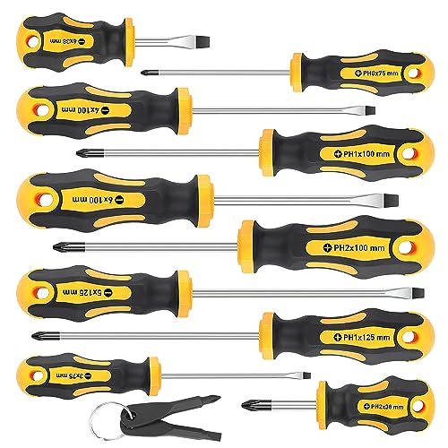 Amartisan 10-Piece Magnetic Screwdrivers Set, 5 Phillips and 5 Slotted Tips Professional Cushion Grip Screwdriver Set Amartisan