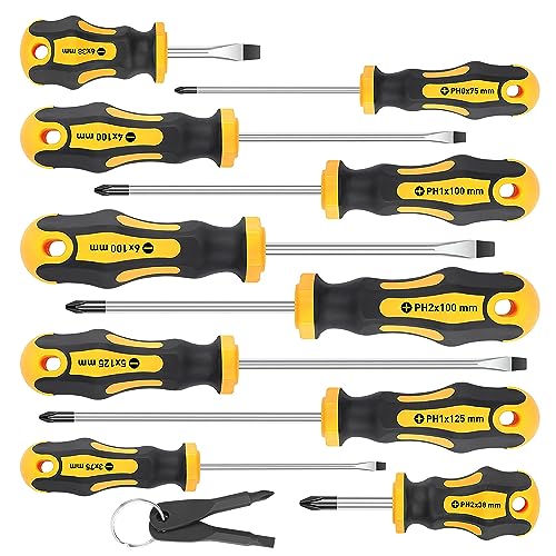 Amartisan 10-Piece Magnetic Screwdrivers Set, 5 Phillips and 5 Slotted Tips Professional Cushion Grip Screwdriver Set - WoodArtSupply