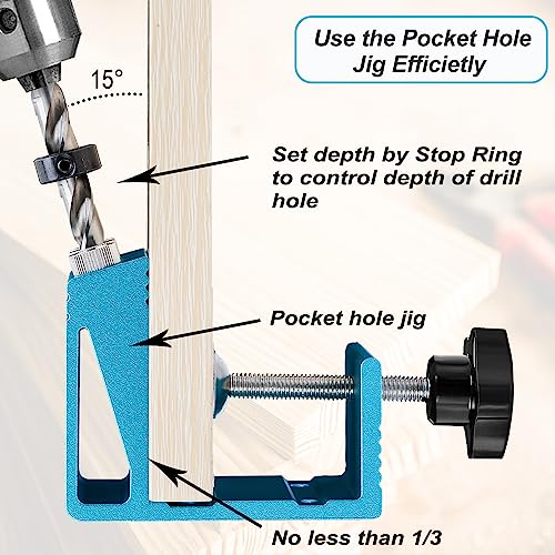 Pocket Hole Jig Kit with Drill Guide Joint Pocket Hole Jig 15 Degree Woodworking Inclined Hole Adjustable DIY Woodworking Tools Carpentry Locator EUASOO