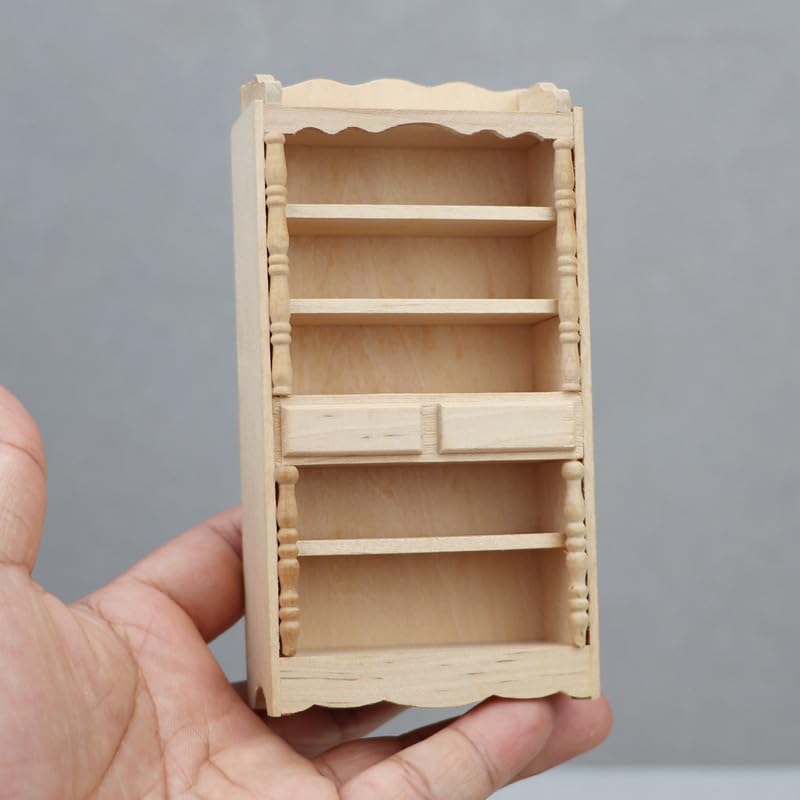 AirAds Dollhouse 1:12 Scale Dollhouse Miniature Classic Wood Bookcase Unfinished Wood Display