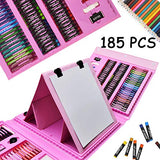 Sunnyglade 185 Pieces Double Sided Trifold Easel Art Set, Drawing Art Box with Oil Pastels, Crayons, Colored Pencils, Markers, Paint Brush, Sunnyglade