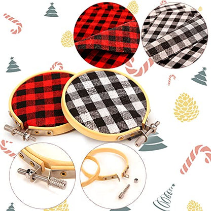 BigOtters 10PCS 3 Inch Embroidery Hoops, Bamboo Circle Cross Stitch Hoop Ring with 10PCS Plaid Cloth for Holiday Ornaments Art Craft Handy Sewing DIY