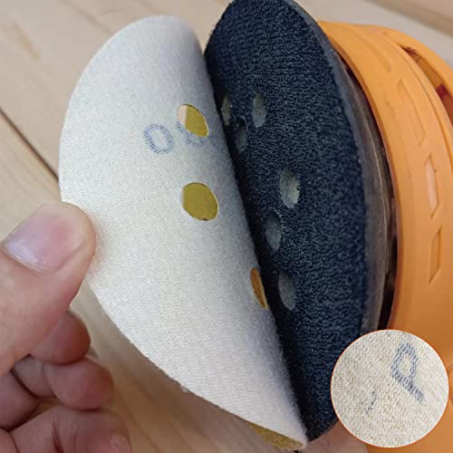 TOPXUAN Orbital Sander Pads, 5 Inch 8 Holes, Hook and Loop Dry Abrasive Gold Sandpaper, Suitable for Wood, Metal, Plastic Grinding and Polishing, TOPXUAN