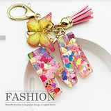 JINGUAZI Initial letter Keychains for Women Tassel Butterfly Pink Cute Car Keychain for Wallet Purses Backpack (Pink M) JINGUAZI
