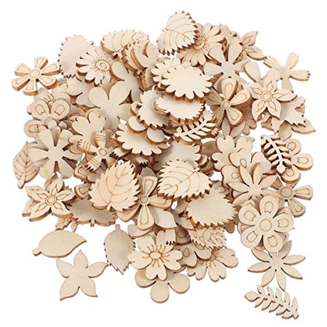 Unfinished Wood Flower Cutouts: 200Pcs Wood Slices Wooden Leaves Discs Ornaments for Painting DIY Crafts Painting Tags Home Decorations Kisangel