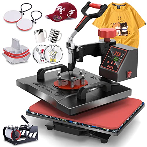 OIIEE Heat Press Machine 5 in 1 Combo Heat Press 12 x 15 Inch Heat Transfer Machine 360-Degree Swing Away Digital Shirt Printing Multifunction Heat - WoodArtSupply