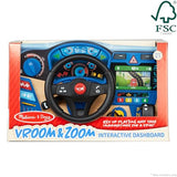 Melissa & Doug Vroom & Zoom Interactive Wooden Dashboard Steering Wheel Pretend Play Driving Toy - Kids Activity Board, Toddler Sensory Toys For Ages Melissa & Doug