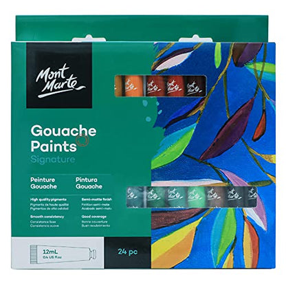 MONT MARTE Signature Gouache Paint, 24 x 0.4oz (12ml), Semi-Matte Finish, 24 Colors, Suitable for use with Canvas, Watercolor Paper, Watercolor - WoodArtSupply