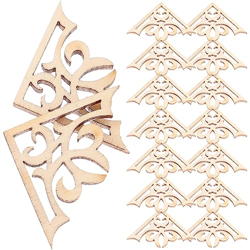 Amosfun 50pcs Solid Wood Carved Corner Onlay Furniture Home Decorations Unpainted Applique Gifts DIY Amosfun
