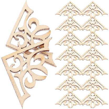 Amosfun 50pcs Solid Wood Carved Corner Onlay Furniture Home Decorations Unpainted Applique Gifts DIY