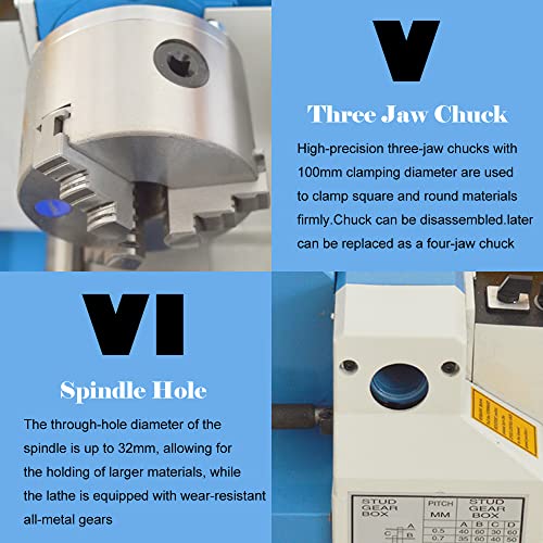 INTBUYING Mini Metal Lathe Machine 7''x14'' Benchtop Lathe Machine Precision Hobby DIY Table Lathe Horizontal Metalworking Wood Lathe Machine INTBUYING