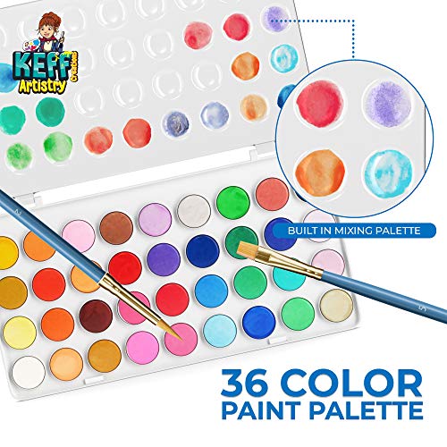 KEFF Watercolor Paint Set for Kids - 36 Water Colors Artist Painting Supplies Kit with Brushes, Refillable Brush Color Pens, Paper Pad, Pencil & - WoodArtSupply