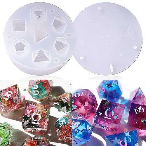 LET'S RESIN Dice Resin Molds Silicone, DND Dice Epoxy Resin Molds with 7 Standard Polyhedral Stereoscopic Dice Cavities, Silicone Molds for Epoxy LET'S RESIN