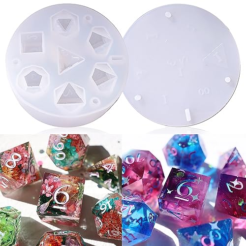 LET'S RESIN Dice Resin Molds Silicone, DND Dice Epoxy Resin Molds with 7 Standard Polyhedral Stereoscopic Dice Cavities, Silicone Molds for Epoxy