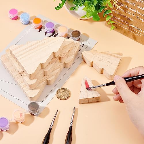 OLYCRAFT 8Pcs 4 Sizes Unfinished Wooden Tree Blocks Wooden Tray Plates Christmas Tree Blank Wooden Cutouts Wooden Display Decoration Pieces for Home OLYCRAFT