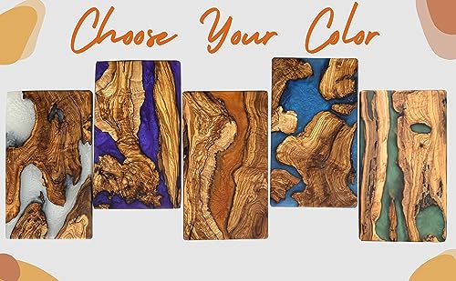DESIGNIUM Handmade Olive Wood Cheese Board with Resin, Charcuterie Boards & Serving Tray, Wooden Epoxy Serving Board, Chopping and Cutting Board for Designium