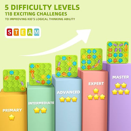 STEM Board Games Kids Toys, Build-A-Track Brain Teaser Puzzles for Kids Ages 4-8 with 118 Challenges & 5 Difficulty Levels Squirrel Logic Track burgkidz