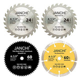4 Pack Combo 4-1/2 Inch Compact Circular Saw Blade Set with 3/8" Arbor, 24T TCT /60T HSS /60# Diamond Disc Blade for Wood/Plastic/Sheet Metal/Tile - WoodArtSupply