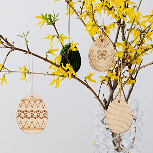 COHEALI Unfinished Wood Cutouts 75pcs Unfinished Easter Wood Slices Easter Egg Wooden Cutout Wood DIY Wooden Easter Ornaments Crafts Egg Cutouts COHEALI