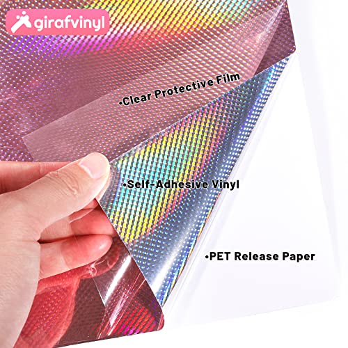 GIRAFVINYL Holographic Vinyl Rose Gold Permanent Vinyl for Cricut - 12" x 12" 6 Sheets Self-Adhesive Vinyl for DIY Decor, Signs, Parties, Gifts & GIRAFVINYL