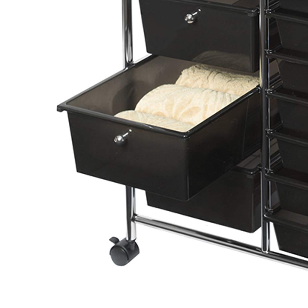 Seville Classics Rolling Utility Organizer Storage Cart for Home Office, School, Classroom, Scrapbook, Hobby, Craft, 15 Drawer, Black