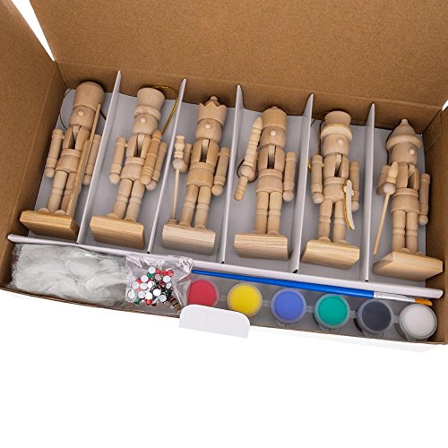 Set of 6 Unfinished Wooden Nutcrackers DIY Craft Kit 5 Inches
