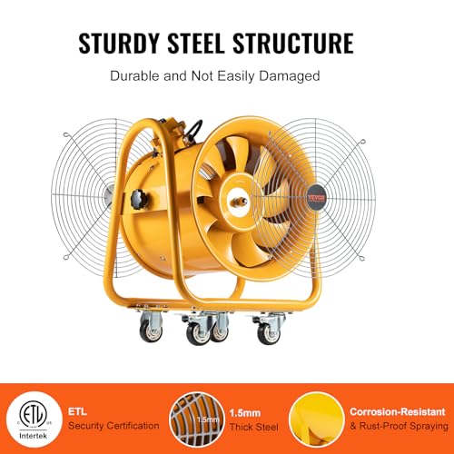 VEVOR Portable Blower Explosion Proof Utility Fan 16 inch, 4240 CFM Heavy Duty Cylinder Exhaust Fan With 16.4ft Power Cord - No Plug, Industrial VEVOR