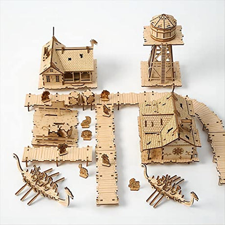 bennama 3D Wooden Puzzles Viking Port Invasion Model Kits, Brainteaser and Puzzle for Christmas/Birthday,Gifts for Adults and Teens to Build bennama