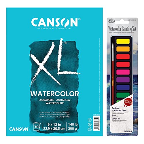 Canson XL Watercolor Pad 9"x12" 30 Sheets + Watercolor Painting Set W/Tin Canson
