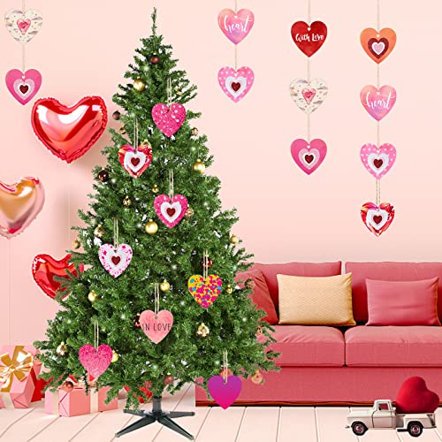HLARTNET 30 Pcs 3 Wooden Heart Slices Ornaments - Valentines Day Crafts DIY Wood Heart Cutout Hanging Decor with Glitter Heart Foam Sticker for