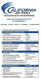 California Air Tools 8010 Steel Tank Air Compressor | Ultra Quiet, Oil-Free, 1.0 hp, 8 gal California Air Tools