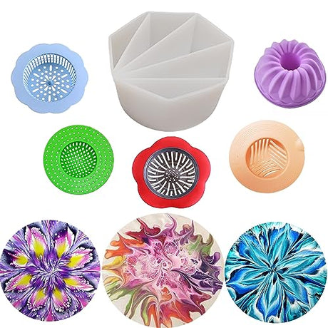 6Pcs Split Cup Flower Pour Cup Silicone Paint Cup Acrylic Pouring Strainers Set for Paint Pouring Capacity Mixing Cups for DIY Pouring Acrylic Paint FASALX