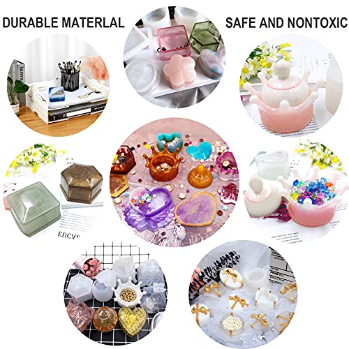 EuTengHao Resin Molds 43Pcs Silicone Molds for Resin, Epoxy Resin Crown Shape Mold Heart Shape Mold with Mica Powder for Storage Box Jewelry Trinket EuTengHao