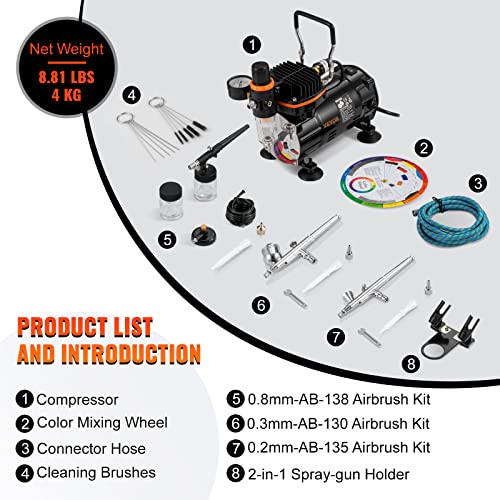 VEVOR Airbrush Kit, Professional Airbrush Set with 1/5 HP Compressor & 3 Airbrushes, Airbrushing System Kit with Multi-Purpose Dual-Action Gravity - WoodArtSupply