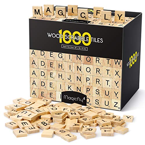 Magicfly 1000 Pcs Scrabble Tiles, Wooden Letter Tiles, A-Z Capital Letters for Crafts, Spelling,Scrabble Crossword Game Magicfly