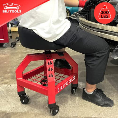 BILITOOLS Adjustable Shop Stool, Rolling Garage Mechanic Stool with Wheels 300LBS Capacity 16 inch Oversized Shop Chair