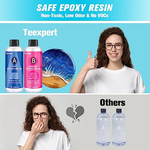 Teexpert Epoxy Resin Crystal Clear, 16oz Epoxy Resin Kit, Self-Leveling, Bubble-Free Coating and Casting Resin for DIY Art & Crafts, Jewelry, - WoodArtSupply