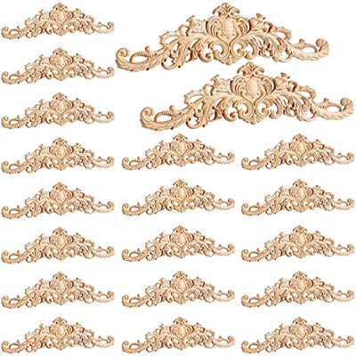 20 Pcs Wood Appliques Decorative Wood Applique for Furniture Wooden Carved Onlay Appliques Wood Appliques and Onlays for Furniture DIY Wood Carving