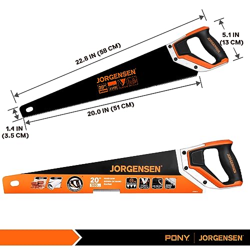 JORGENSEN 20 Inch Black Coated Pro Hand Saw, 11 TPI Fine-Cut Ergonomic Non-Slip Aluminum Ultrasonic Welding Handle for Sawing, Trimming, Gardening, Jorgensen
