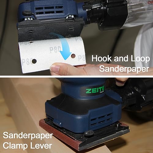 ZEITE 2.4 Amp Electric Palm Sander with 12Pcs Sandpapers, 1/4 Sheet Orbital Finishing Sander for Woodworking, 10 Ft Cord Hand Sander for Polishing Zeite