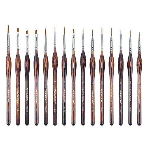 Transon Artist Detail Paint Brushes with Case 15pces for Model Miniature Painting, Nylon, Dark Brown TRANSON