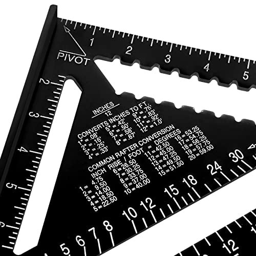 Beslands Aluminum 12-inch Rafter Square Carpenter Measuring Layout Tool Alloy Metal Triangle Ruler Protractor for Woodworking and Carpentry Beslands