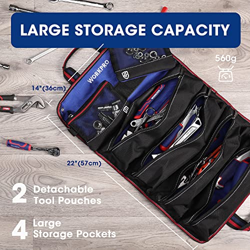 WORKPRO Roll Up Tool Bag, Tool Roll Up Bag with Detachable Tool Pouches, Heavy Duty Tool Bag Organizer with 6 Pockets, Tool Roll Organizer for WORKPRO