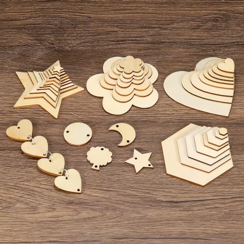 PATIKIL 15mm Wood Pieces, 200 Pack Unfinished Hexagonal Wood Shapes Blank Wooden Cutouts Ornaments Natural for Christmas Party Craft Projects - WoodArtSupply