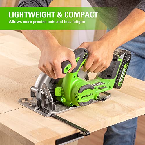 Greenworks 24V Brushless 6-1/2" Circular Saw, 4,800 RPM, Adjustable Cutting Depth 45°/90°, Tool Only