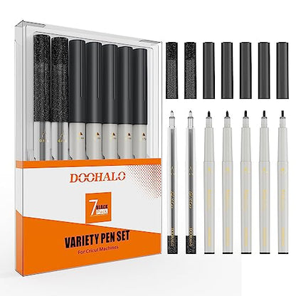 DOOHALO Metallic Grey Black Pens for Cricut Maker 3/Maker/Explore 3/Air 2/Air 1.0/0.8/2.0/2.5 Variety Point Tips Gel Glitter Markers for drawing - WoodArtSupply